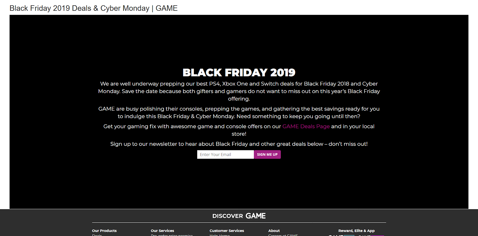 black friday website preview by ecommerce site