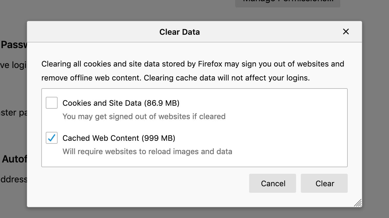 clear data in firefox