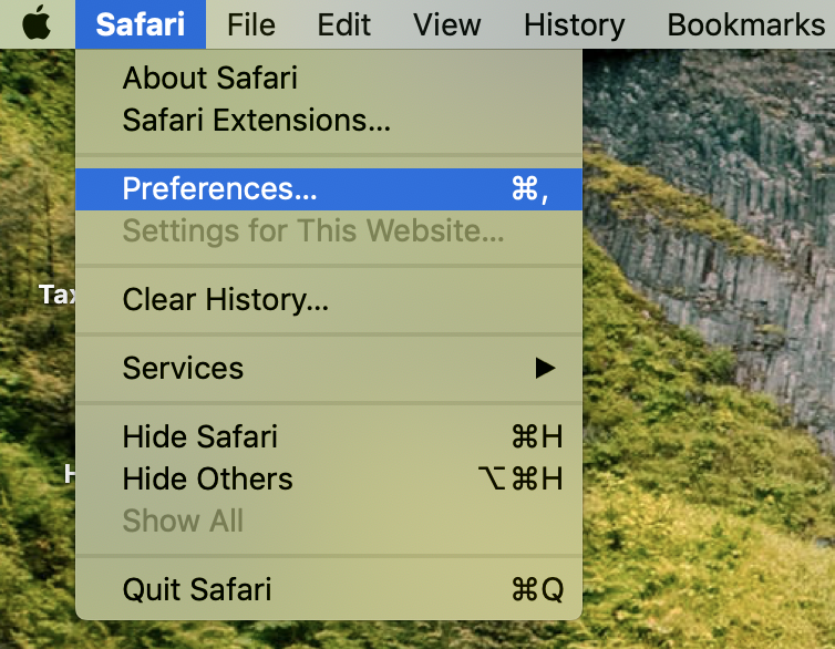 select safari preferences