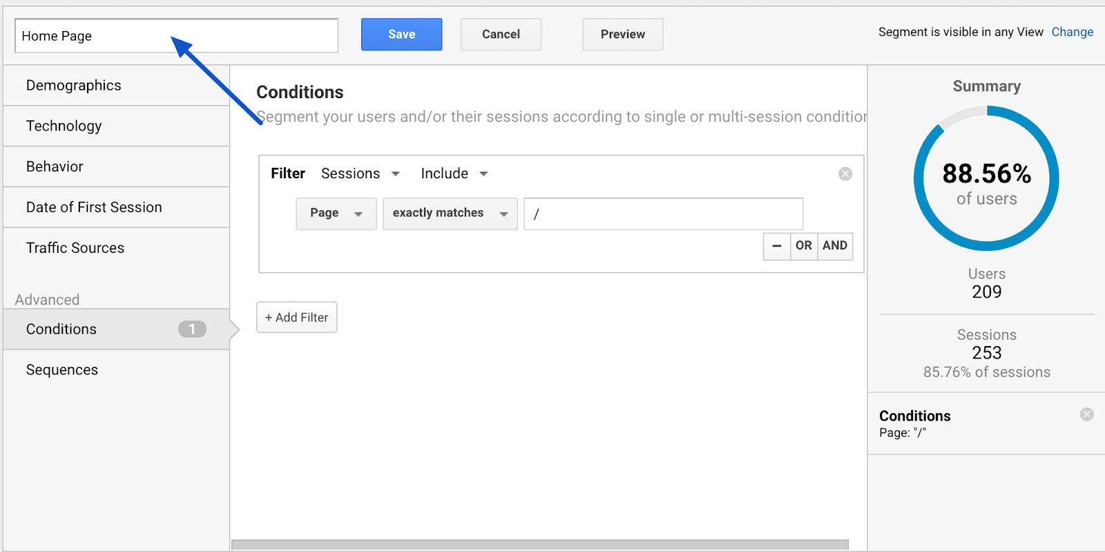 google analytics name segment