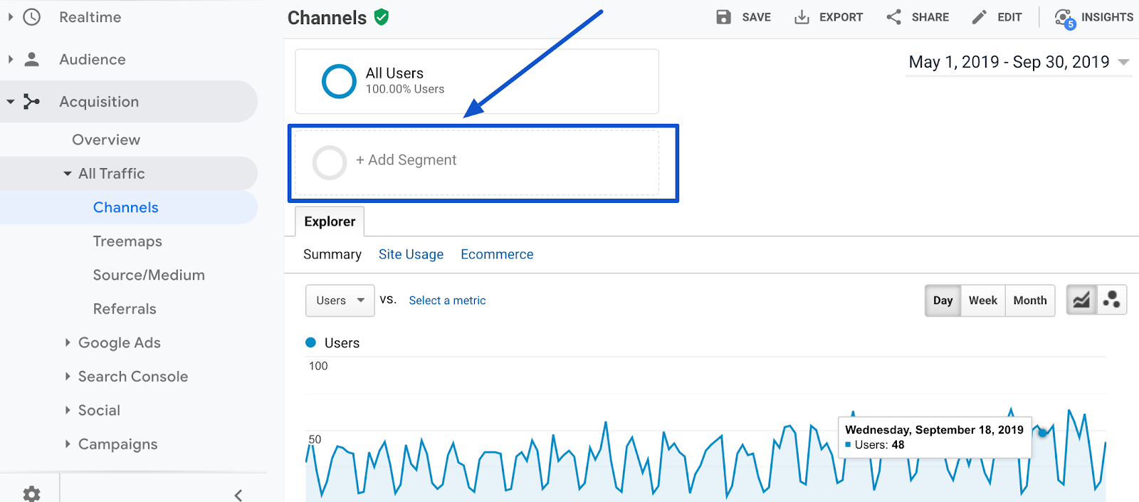 google analytics add segment