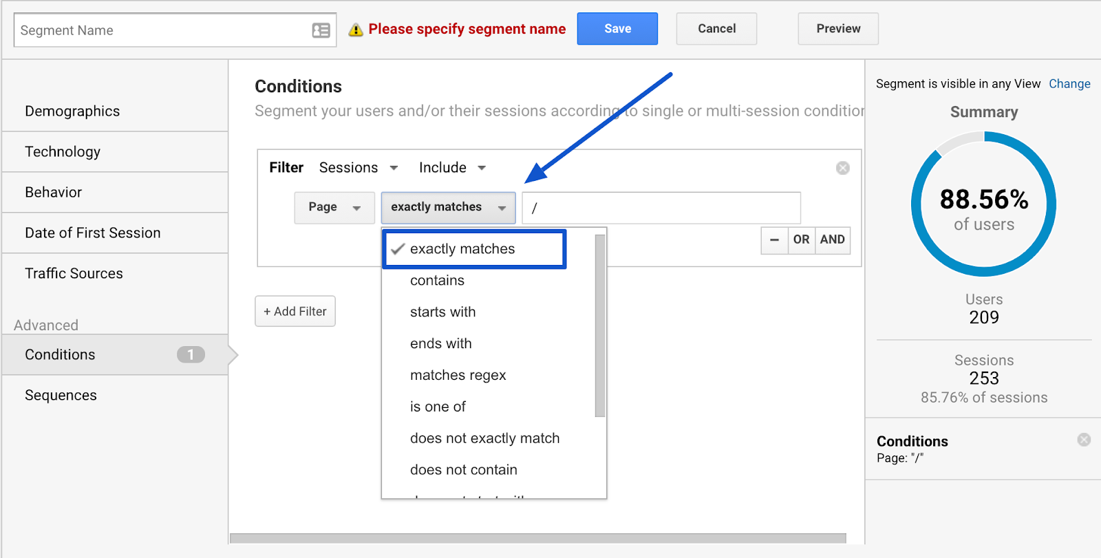 google analytics define step of sales funnel and create segment by page