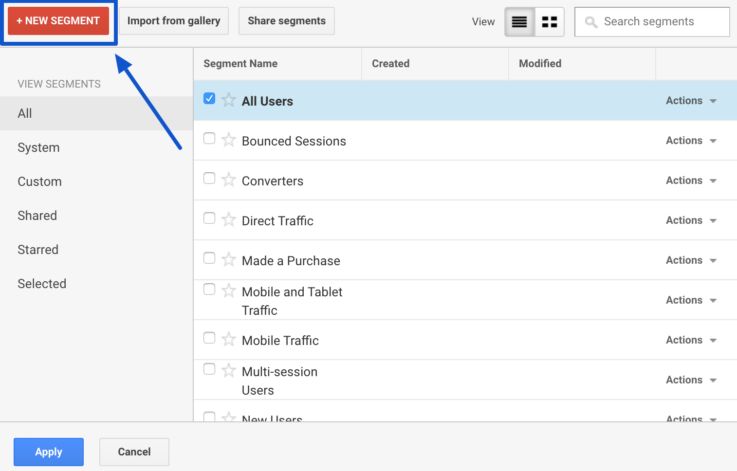 google analytics create new segment