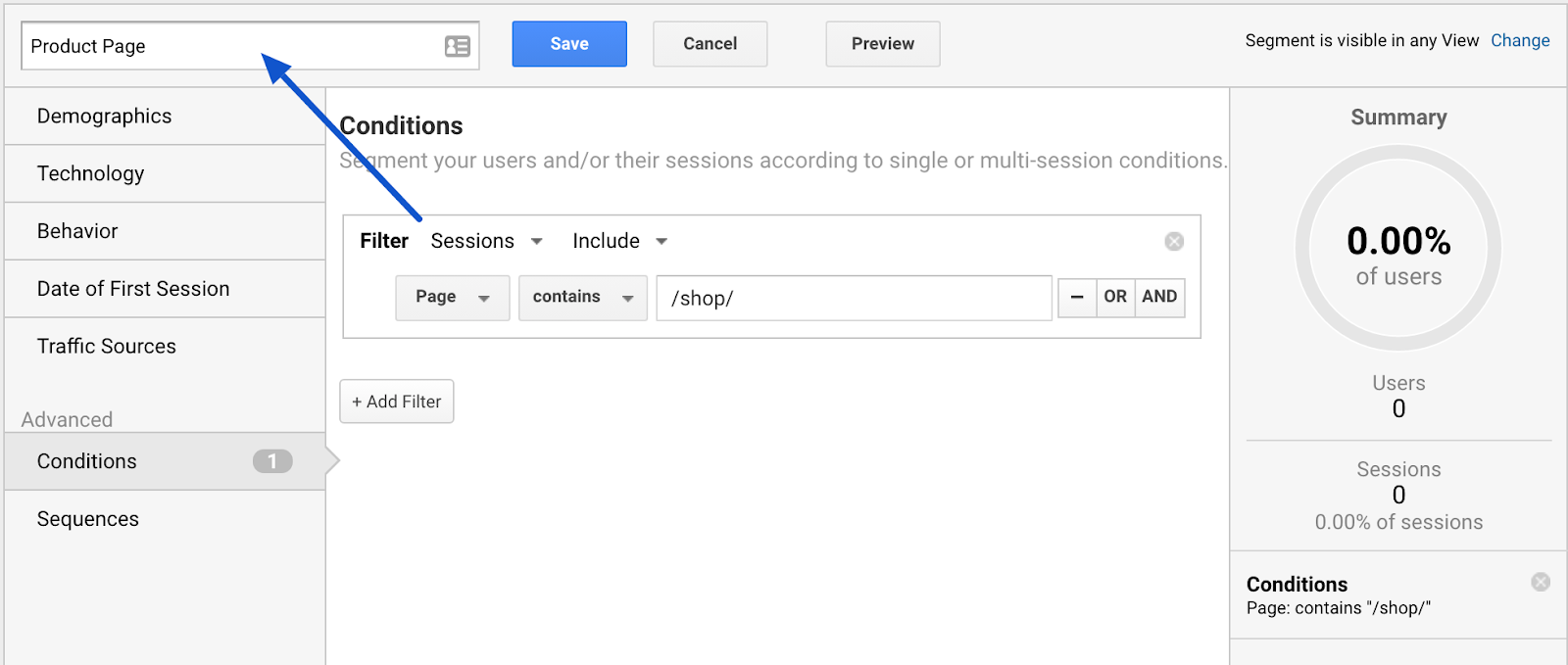 name custom segment in google analytics