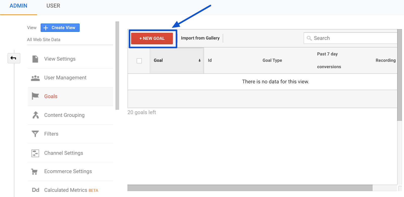 create new goal in google analytics