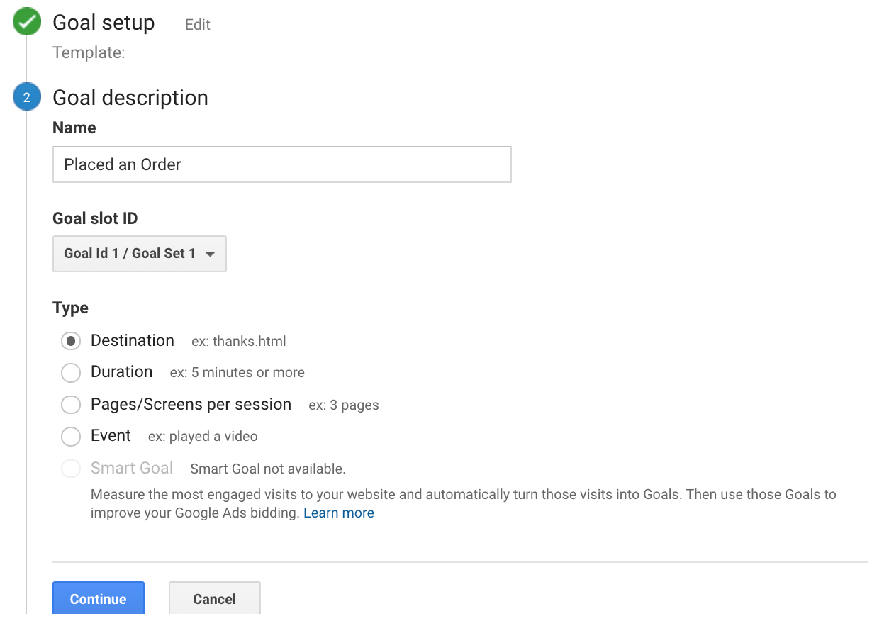 set up goal for ecommerce site in google analytics