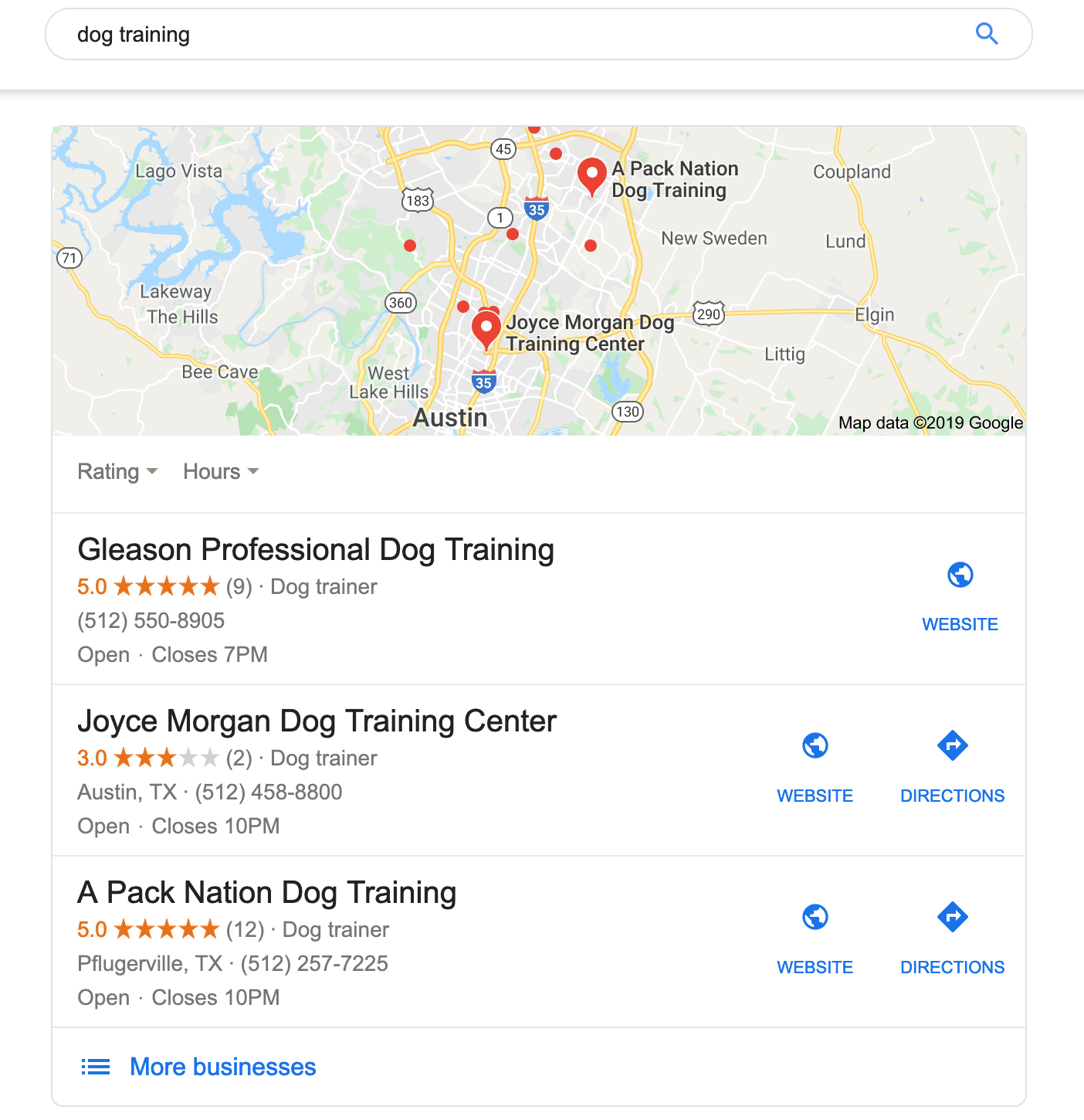 google my business listings at top of organic results for service businesses