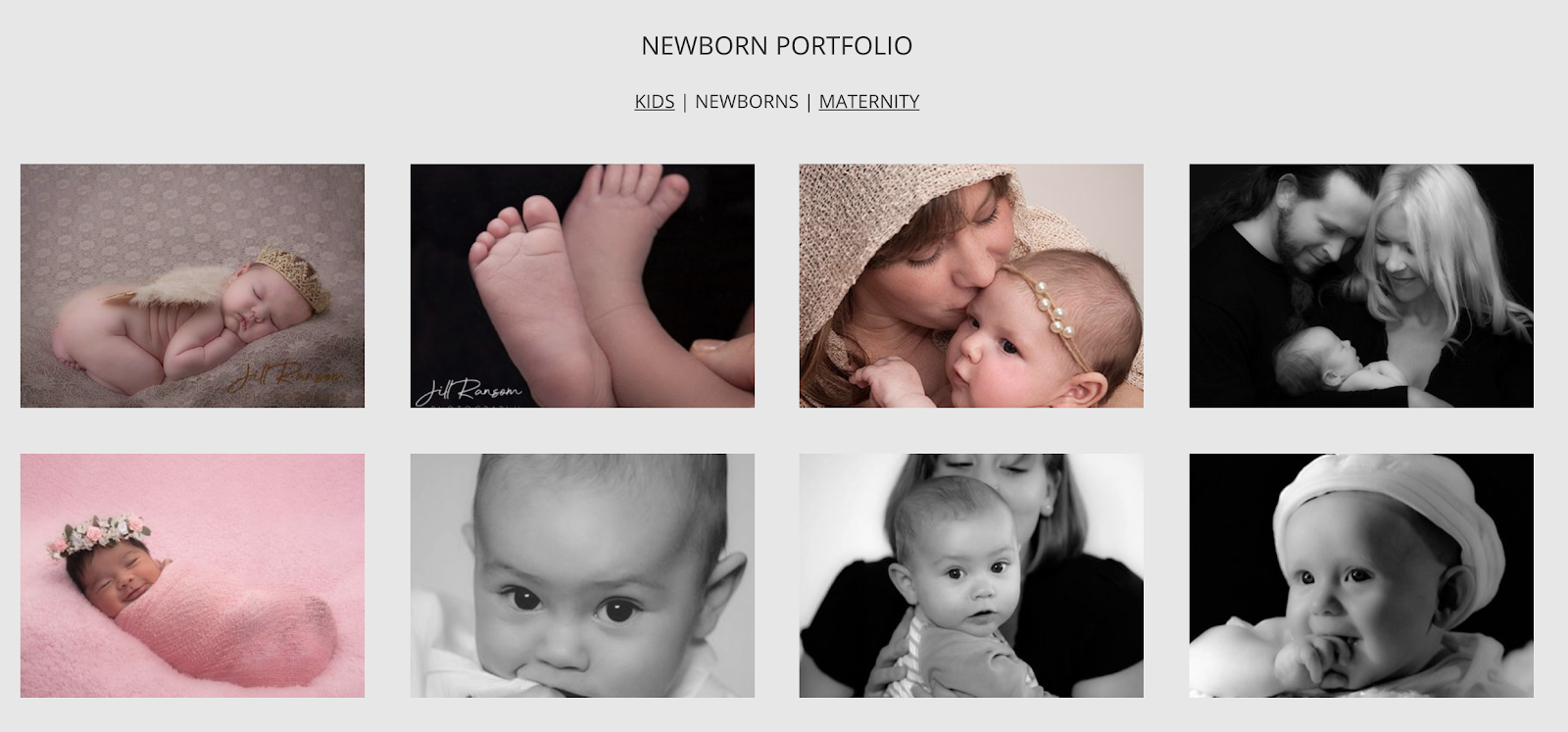 portfolio example on photography website