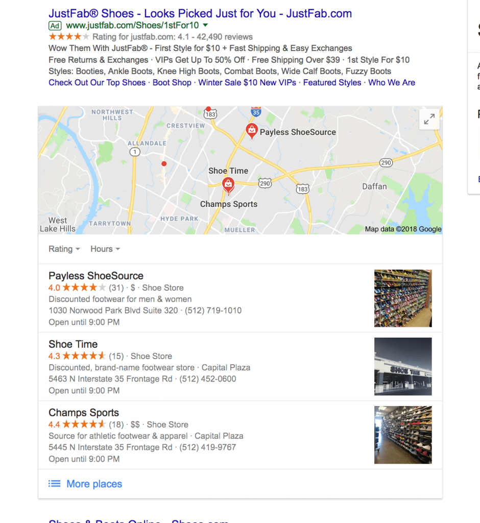 example of local map 3-pack snippet rich result in google