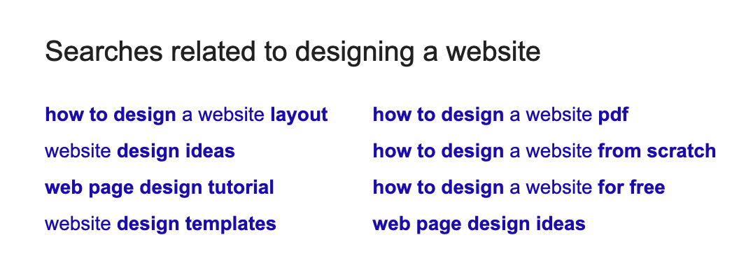 example of related searches for designing a website