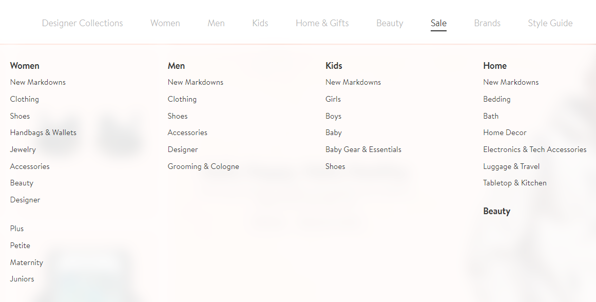 ecommerce product category drop down menu navigation