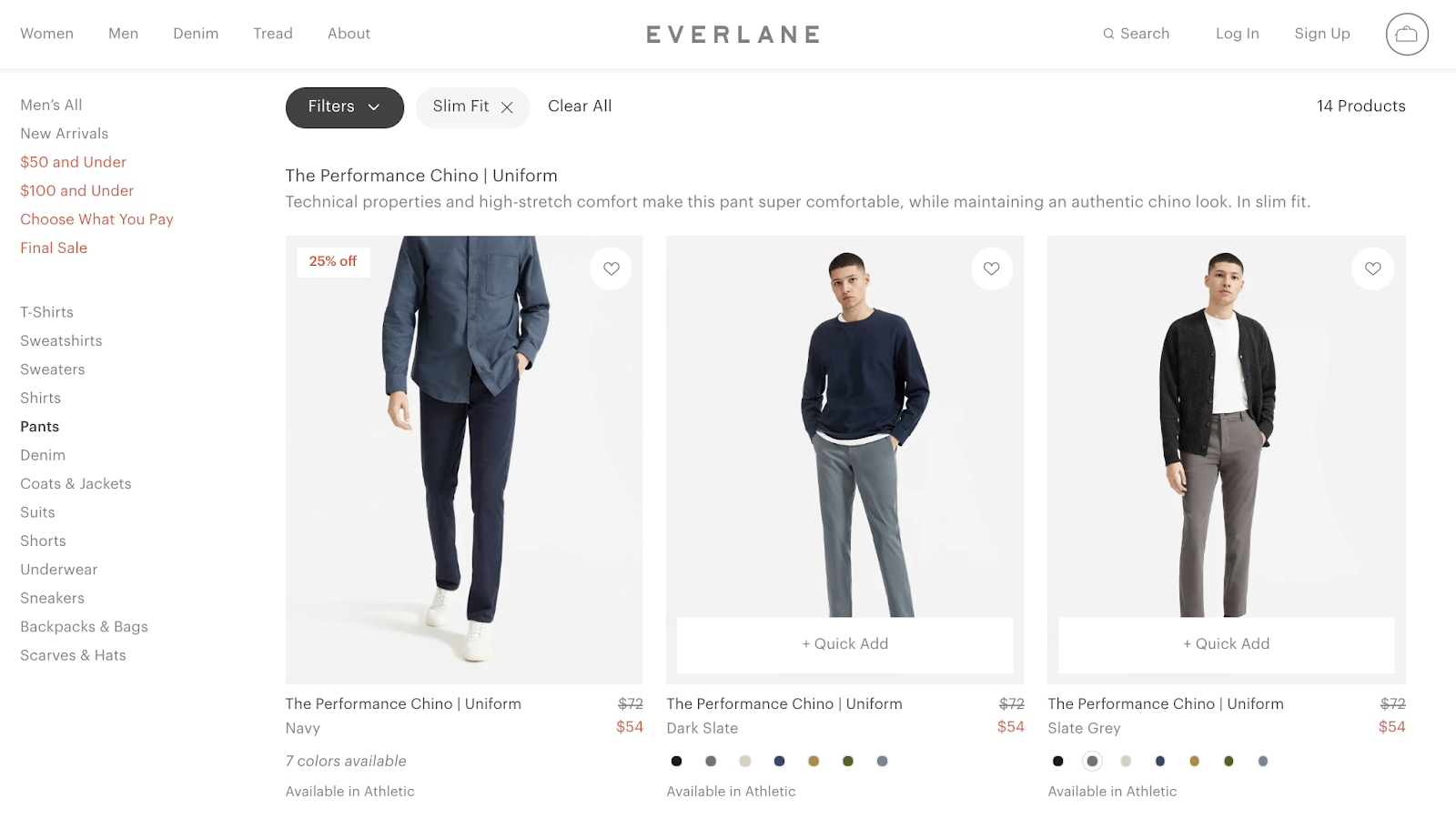 everlane product photos on ecommerce website