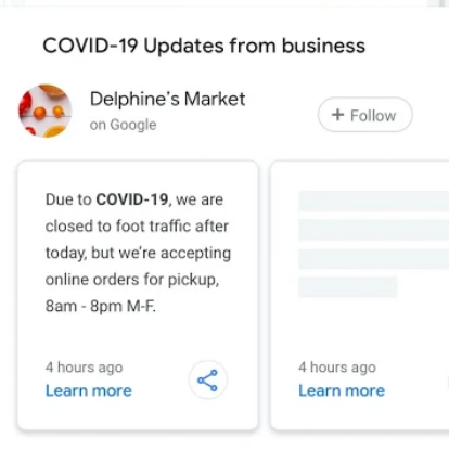 google my business covid-19 post updates for new services like pickup or carryout