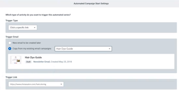 choose link as drip campaign trigger