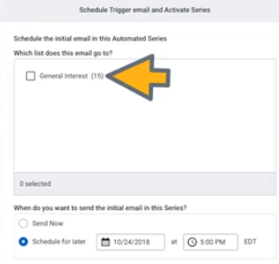 select subscriber list for email drip campaign in constant contact