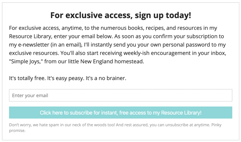 newsletter subscription in exchange for free content