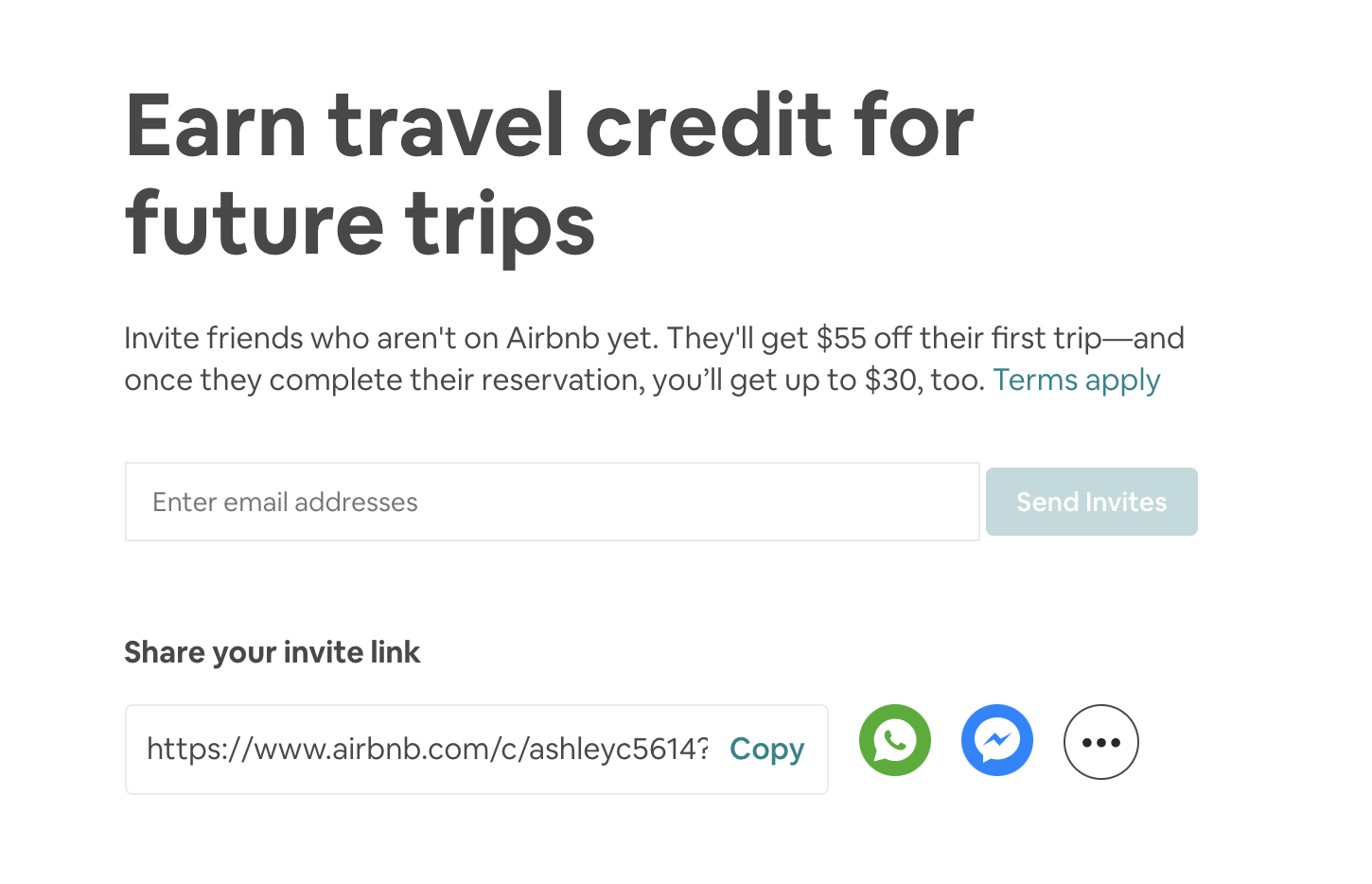 ecommerce referral program example from airbnb