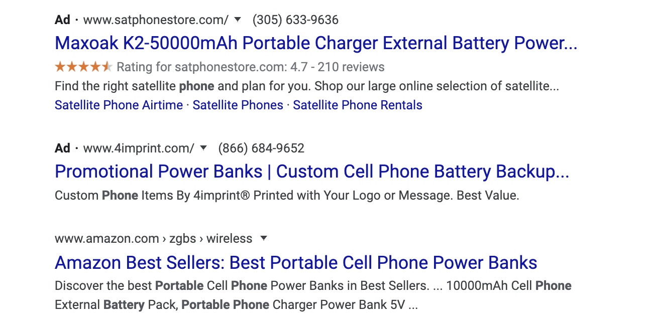 example of google ad results