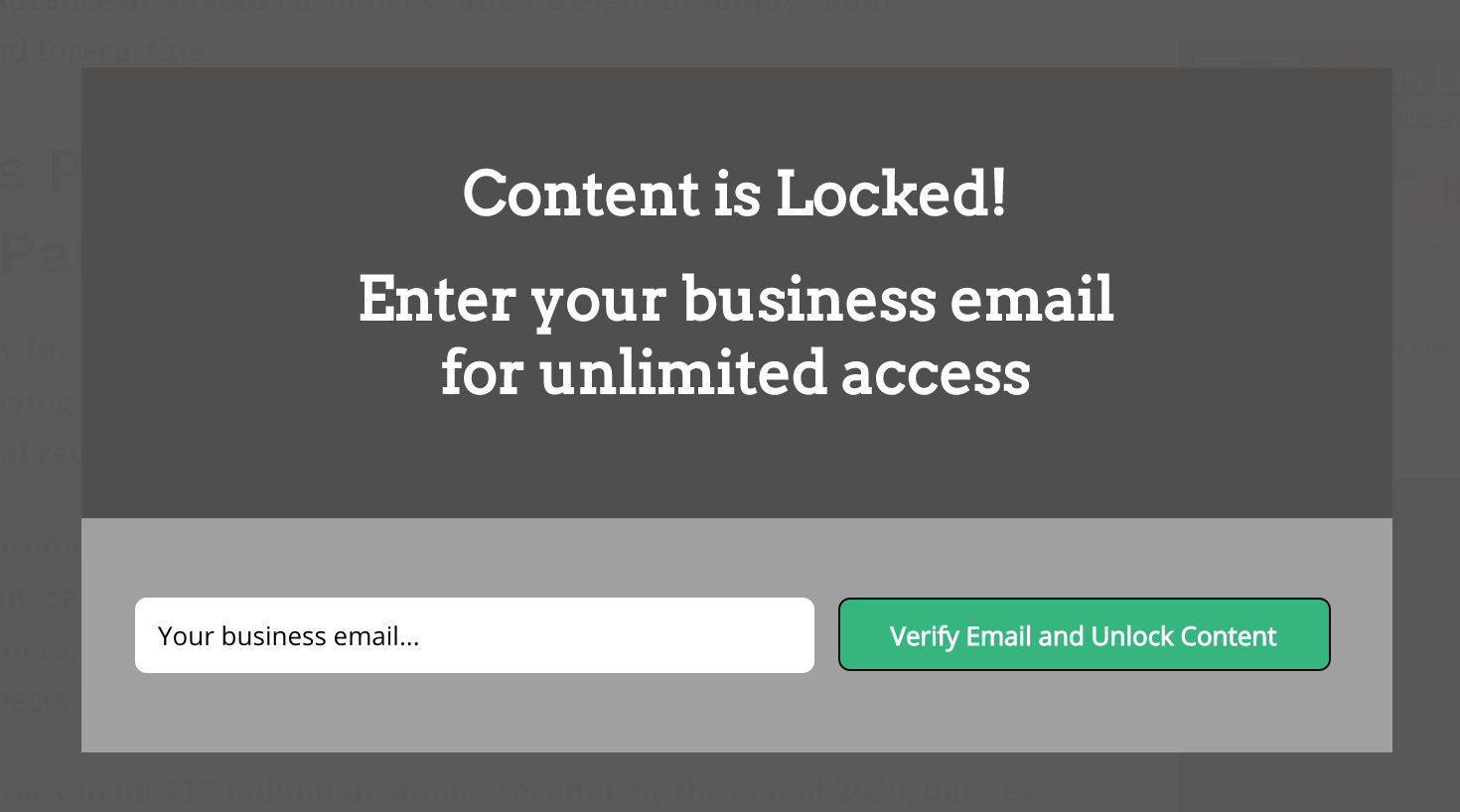 website popup to enter email and unlock website content