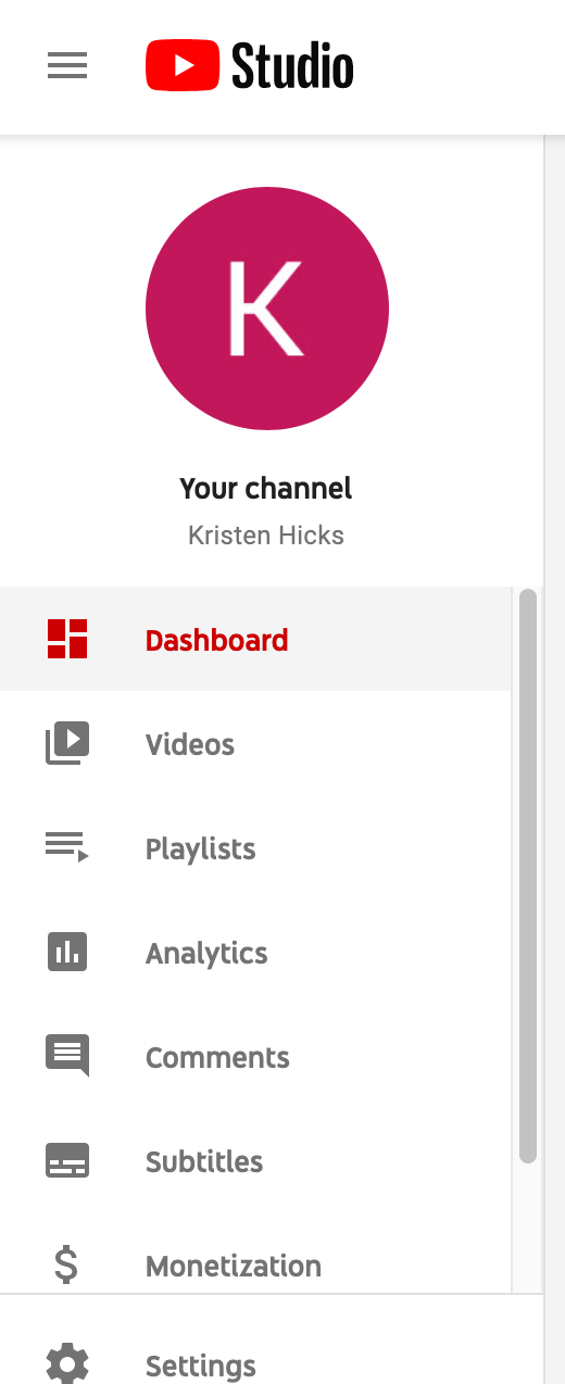 youtube studio menu