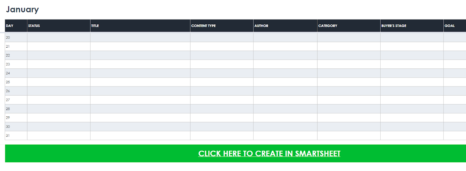 smartsheet content calendar template