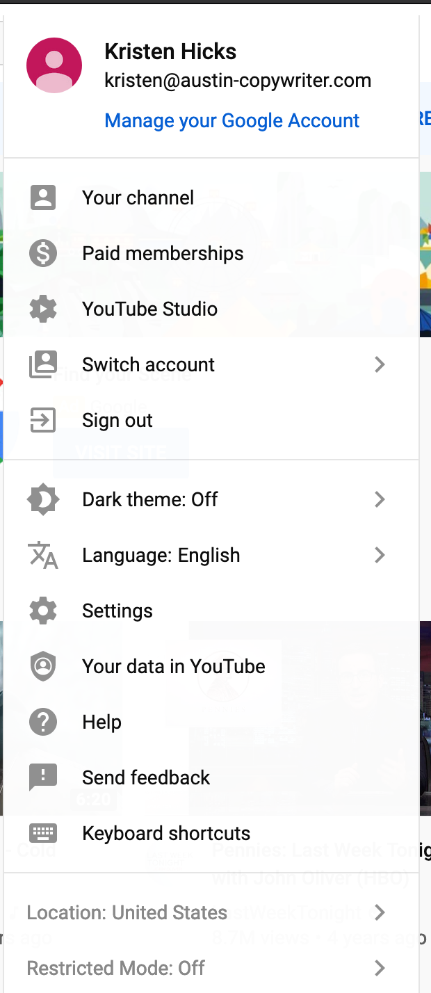 navigate to youtube analytics by clicking on profile icon and then youtube studio