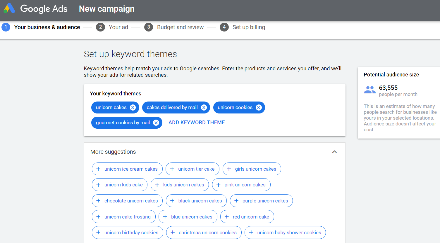 google ads shows related keyword themes when setting up an ad