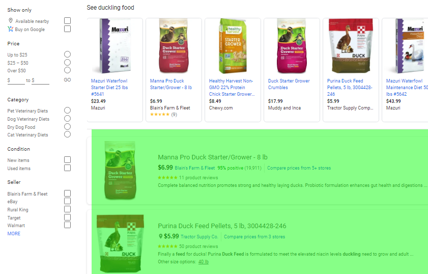 free product results in google shopping