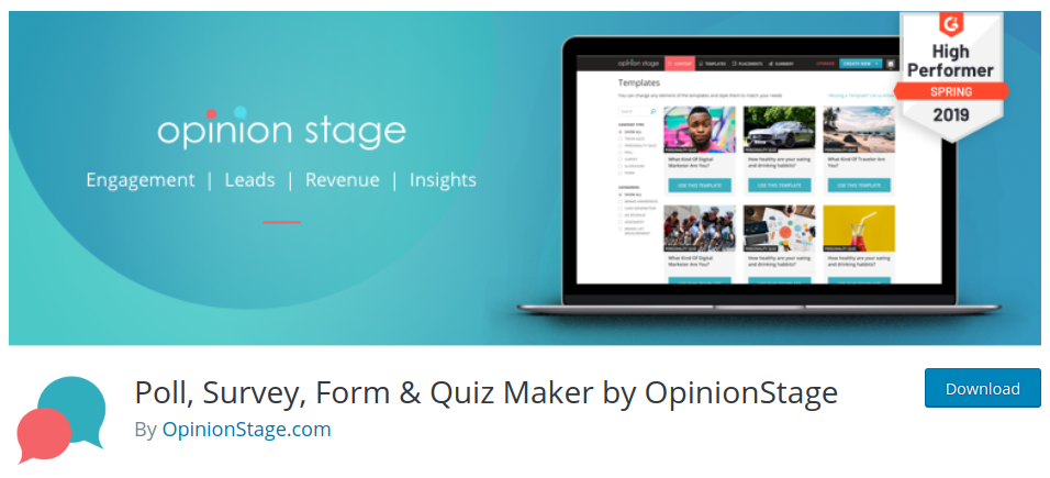 Poll, Survey, Form, & Quiz Maker by OpinionStage wordpress plugin