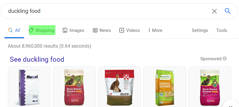 example of 
google shopping results