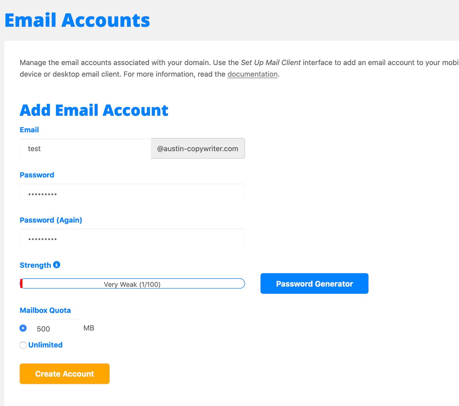 create password for HostGator email address