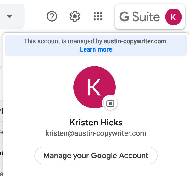 manage your google account button