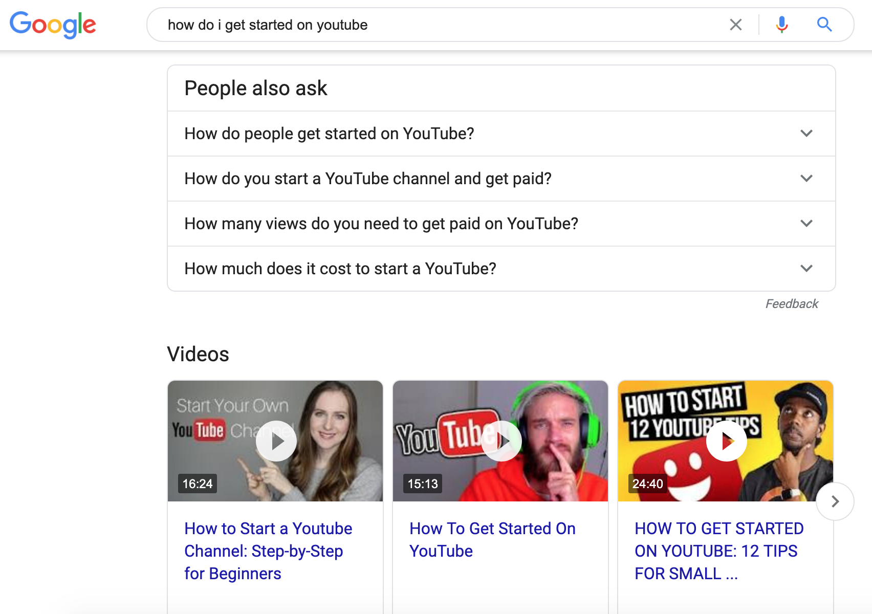 search results for how do i get started on youtube