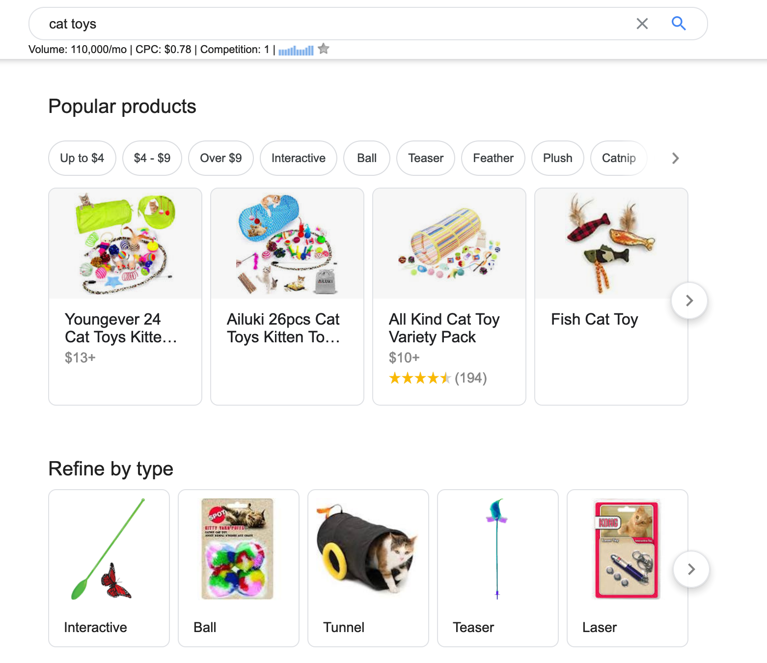 google product listings in search results