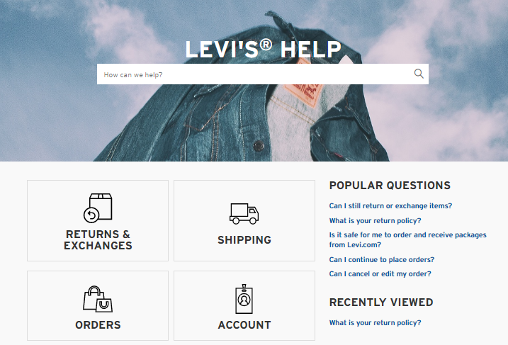 levis ecommerce faq page