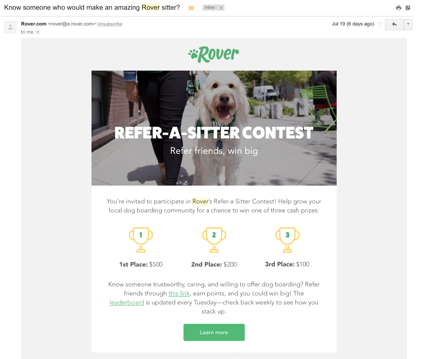 rover customer referral email