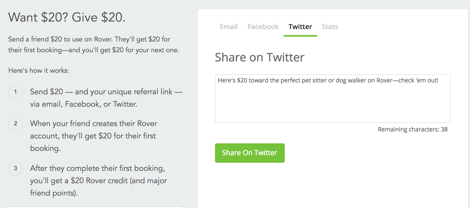 rover customer referral twitter share