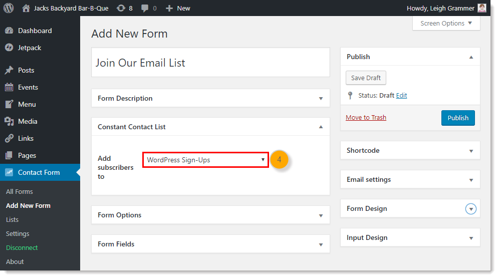 Choose the Constant Contact list you want to add new blog subscribers to. 