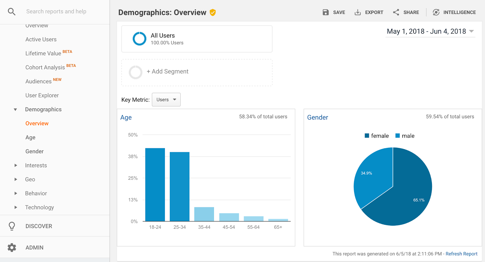 google analytics audience demographics overview