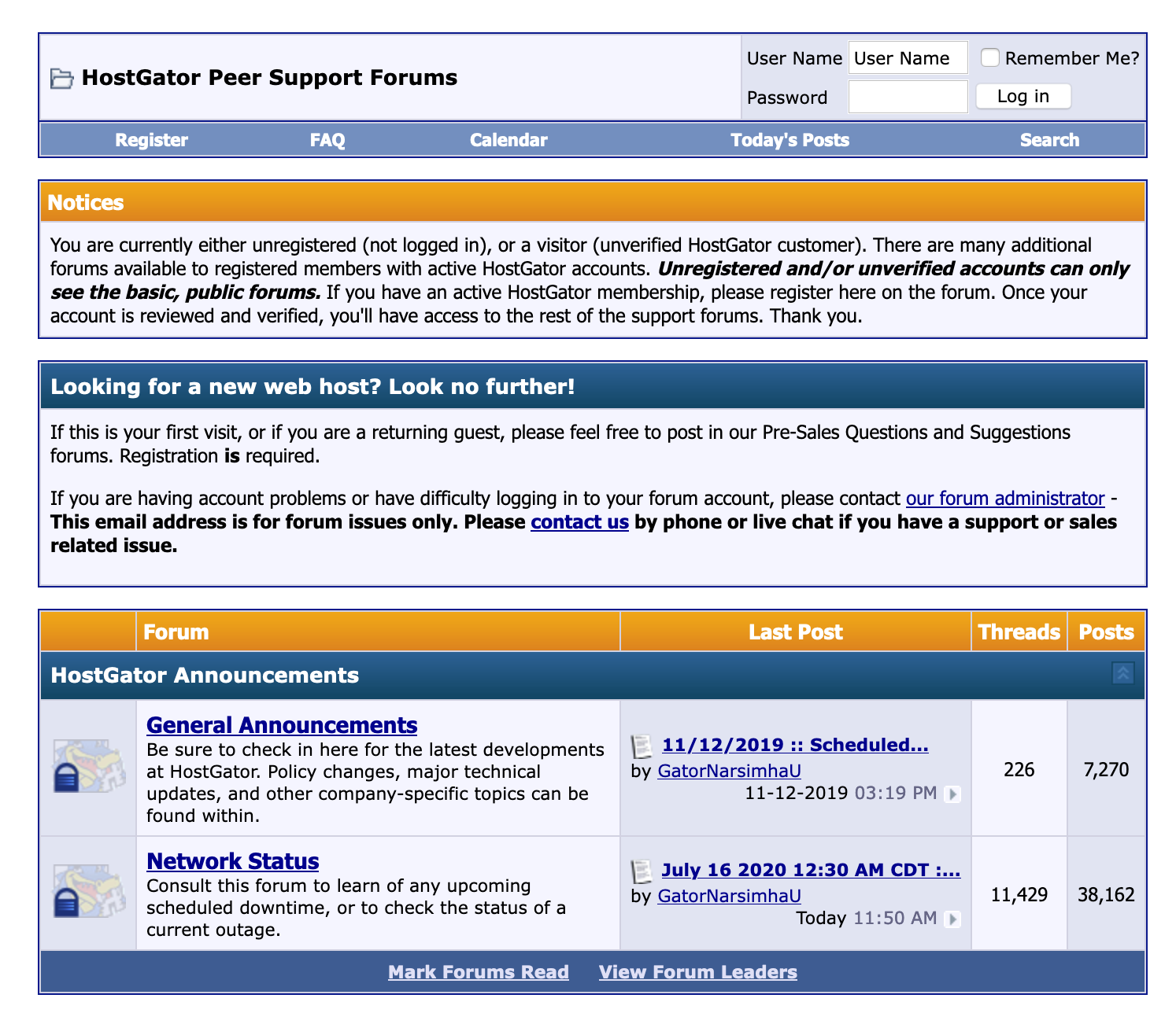 hostgator peer support forums example of an online forum