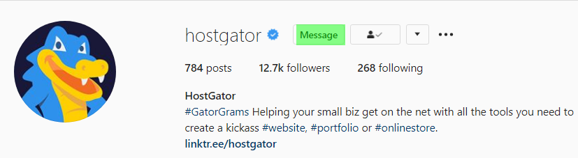message button for brand instagram account