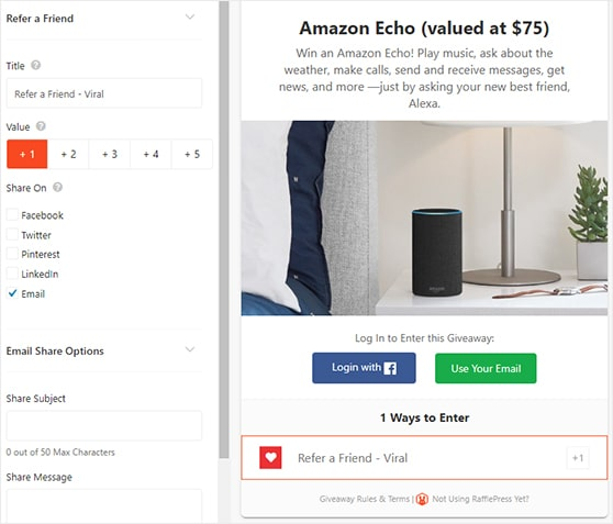 assign entry value to giveaway contest in rafflepress
