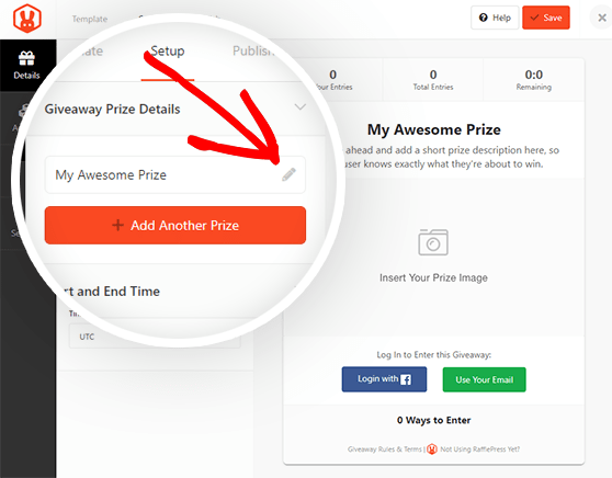 edit prize in giveaway contest with rafflepress plugin