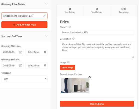 edit giveaway contest details in rafflepress