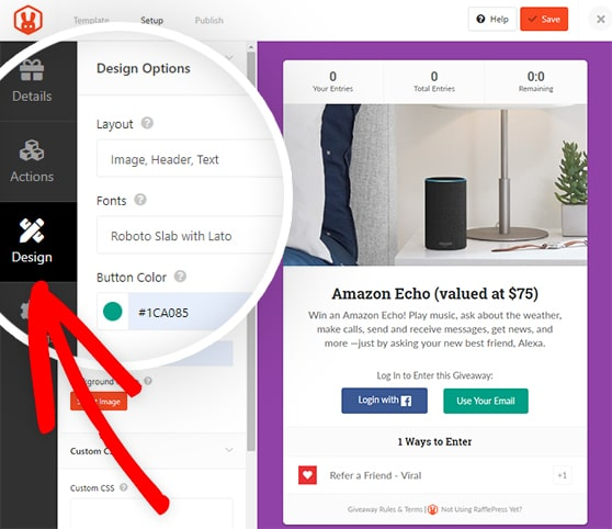 customize design of giveaway contest in rafflepress