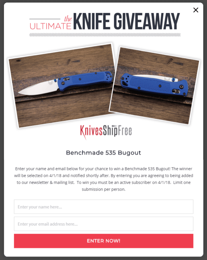 knife giveaway content drove revenue for ecommerce store