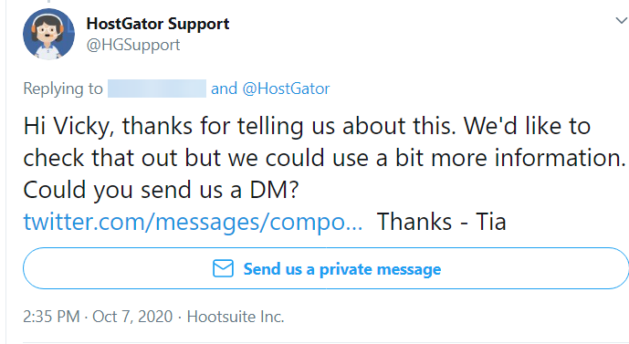 hostgator customer support on twitter