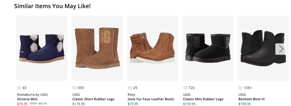 ecommerce product page shows similar product suggestions