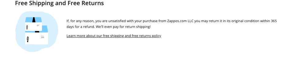 shipping and returns policy featured on ecommerce product page