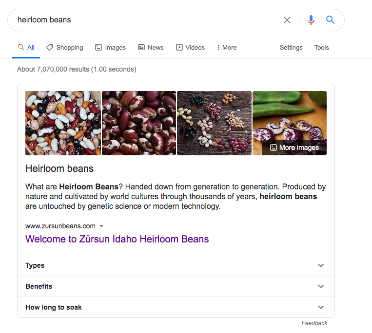 featured snippet example